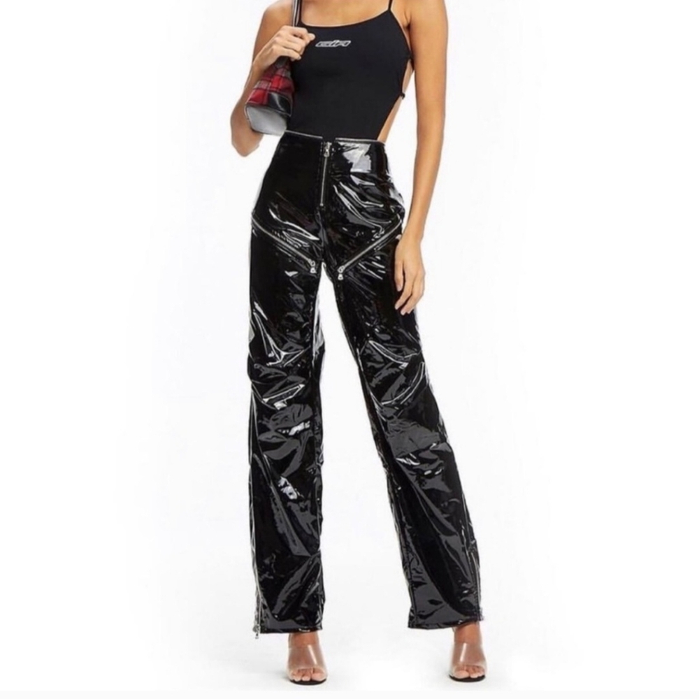 I AM GIA Isla Vinyl PVC Pants XS Black Club Rave Zipper Detail